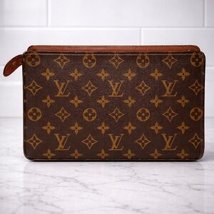 Louis Vuitton Monogram Clutch Bag in Brown and Gold